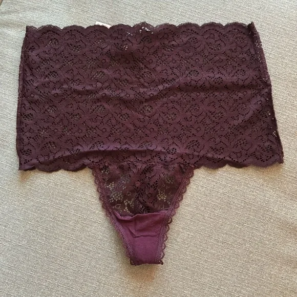 Victoria's Secret Black and Purple high rise Lace thong Panties - Picture 8 of 13